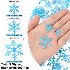 6袋3種類のプラスチック紙吹雪  スノーフレーク  クリスマスパーティーのお祝いに  ディープスカイブルー  15~32x0.2mm  2バッグ/スタイル&nbsp;DIY-SC0031-49B