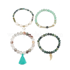 4Pcs 4 Style Natural & Synthetic Mixed Gemstone & Pearl Stretch Bracelets Set&nbsp;BJEW-JB08887