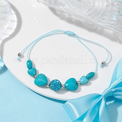 Heart Synthetic Turquoise Braided Bead Bracelets&nbsp;BJEW-JB09822