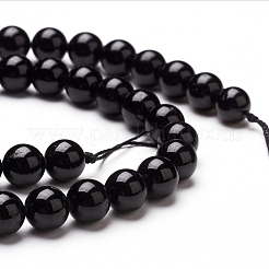 天然石ブラックトルマリンビーズ連売り  ラウンド  8mm  穴：0.8mm  約47個/連  15.55インチ（39.5cm）&nbsp;G-L554-02-8mm