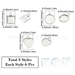 DIY 304 ステンレス ペンダント 作成キット  混合図形  ステンレス鋼色  ペンダント：15~16.5x11~13.5x1~2mm  トレイ：10~12x10~12mm&nbsp;DIY-YW0012-67A