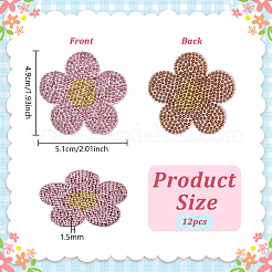ラインストーンの衣類パッチ12個  花  ホットメルト接着剤付き  ライトローズ  49x51x1.5mm&nbsp;PATC-FG0003-68