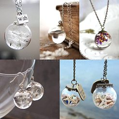 丸い手作り吹きガラスグローブボールボトル  ガラスバイアルペンダント作り用  透明  20mm  穴：4mm  10mm  プラスチックビーズ容器：11.5x11.5x3.5cm&nbsp;BLOW-PH0001-08