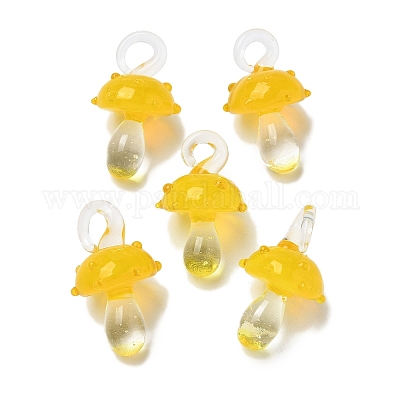 手作りランプワークペンダント  バンピー  キノコ  きいろ  24.5~29.5x15~18.5mm  穴：2~5mm&nbsp;LAMP-M021-01P-1