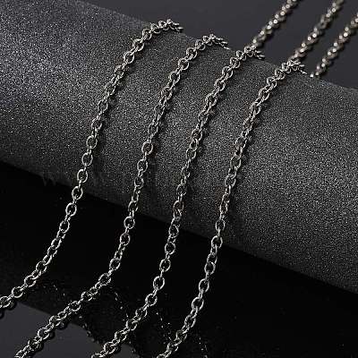 アイアン製アズキチェーン  ハンダ付け  スプールで  オーバル  鉛フリーとニッケルフリー  ガンメタ色  4x3.5x0.8mm  約328.08フィート（100m）/ロール&nbsp;CH-ZX007-B-FF-1