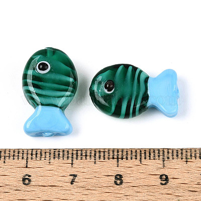 手作りランプワークビーズ連売り  ナザールボンジュウ模様の魚  ダークシアン  19~20x12.5x9mm  穴：0.8mm  約25個/連  18.90インチ（48cm）&nbsp;LAMP-N021-41-A09-1