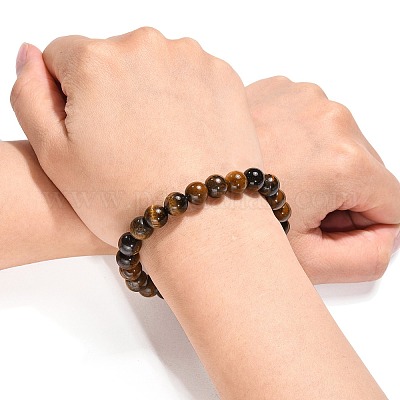 Natural Tiger Eye Beaded Stretch Bracelets&nbsp;B072-7-1