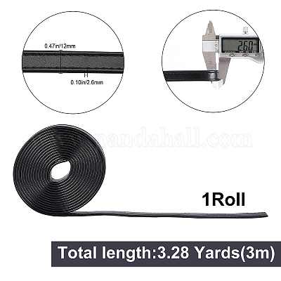 PUレザーコード  フラット  ブラック  12x2.6mm  3 m /ロール&nbsp;DIY-WH0209-99A-1