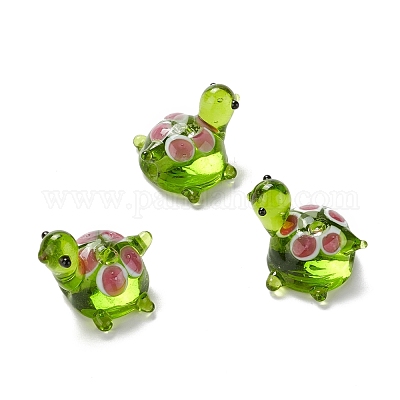 手作りランプワークビーズ  カメ  黄緑  18.5~20x14.5~17.5x16.5mm  穴：1.8mm&nbsp;LAMP-D015-03-1
