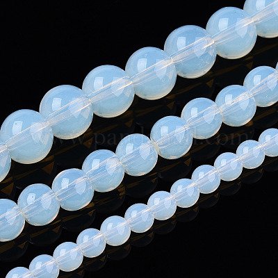 透明ガラスビーズ連売り  ラウンド  乳白色  6~6.5mm  穴：1.4mm  約67~70個/連  14.76インチ〜15.16インチ（37.5~38.5cm）&nbsp;GLAA-T032-T6mm-14-1