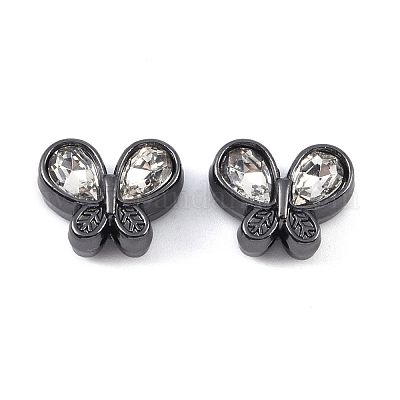 合金ビーズ  ラインストーン付き  蝶  ブラック  10.5x13.5x6.5mm  穴：1.6mm&nbsp;FIND-B038-07EB-1