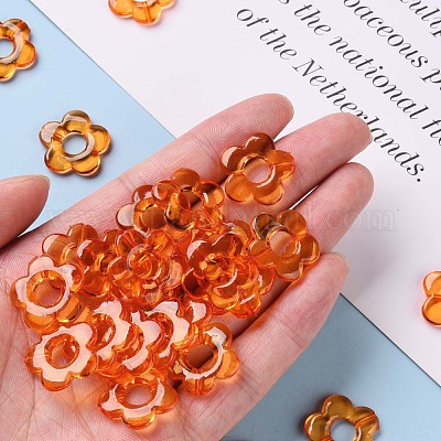 透明なアクリルビーズフレーム  花  ダークオレンジ  19x20x3.5mm  穴：1.6mm  内径：6.5mm  約632個/500g&nbsp;TACR-S154-29B-84-1