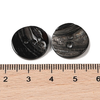 天然貝ボタン  染め  2穴  フラットラウンド  ブラック  16.5x1.5mm  穴：1.8~2mm&nbsp;BSHE-H018-16B-1