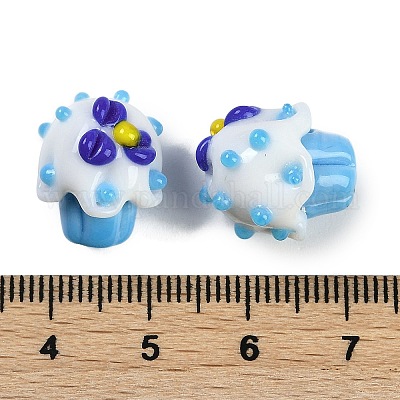 手作りのランプワークの凹凸のあるビーズ  カップケーキ  ブルー  14~16x12.5~14x13~14mm  穴：1.2~1.5mm&nbsp;LAMP-I027-04B-1