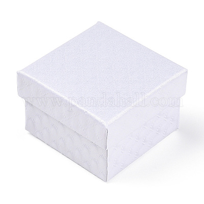 正方形の厚紙リングボックス  内部のスポンジ  ホワイト  2x2x1-3/8インチ（5x5x3.5cm）&nbsp;CBOX-S020-06-1