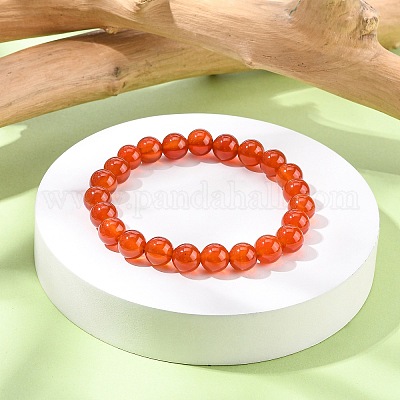 Dyed Natural Carnelian Beaded Stretch Bracelets&nbsp;B072-4-1