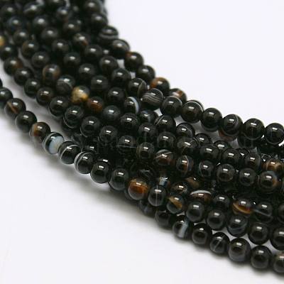 天然石黒瑪瑙ビーズ連売り  ラウンド  染め＆加熱  3mm  穴：0.8mm  約126個/連  16インチ&nbsp;G-A130-3mm-K01-1
