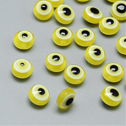 樹脂ビーズ  フラットラウンド  ナザールボンジュウ  シャンパンイエロー  10~11x5~7mm  穴：2mm&nbsp;RESI-S339-7x10-05-1