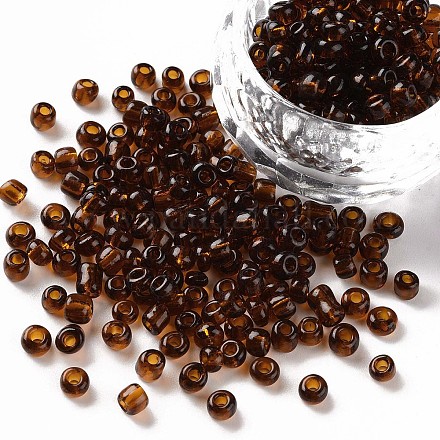 ガラスシードビーズ  トランスペアレント  ラウンド  ブラウン  6/0  4mm  穴：1.5mm  約300粒/30g&nbsp;X2-SEED-A004-4mm-13-1