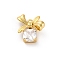 Rack Plating Brass Pendants, with Glass, Long-Lasting Plated, Lead Free & Cadmium Free, Bowknot with Square, Real 18K Gold Plated, 15x15.5x5.5mm, Hole: 1.4mm