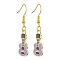 Golden Alloy Enamel Dangle Earrings, Guitar, Lilac, 43x9.5mm