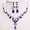 Teardrop & Moon Alloy Rhinestone Pendant Necklace & Stud Dangle Earring, Light Gold, Capri Blue, 500mm & 60mm