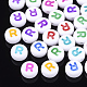 初期のアクリルビーズ  水平穴  フラットラウンド  ミックスカラー  文字.r  7x3.5~4mm  穴：1.2mm  約3700個/500g&nbsp;OACR-E001-20R-1