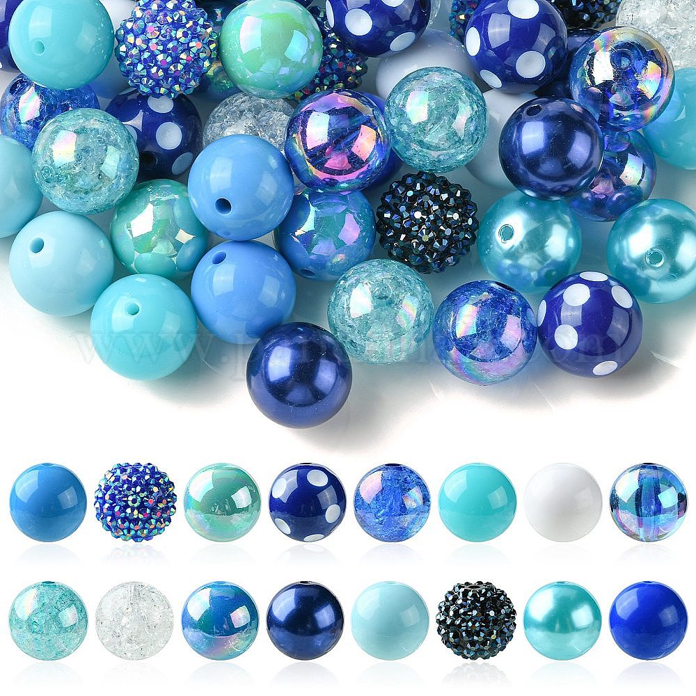 50 Perles Acrylique Facettées Bleues – Trou Large 14mm, Pour Création Bijoux, Uxcell