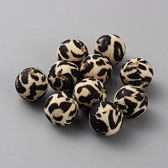 Round with Leopard Print Pattern Food Grade Silicone Focal Beads, DIY Nursing Necklaces Making, Blanched Almond, 15mm, Hole: 2.5mm