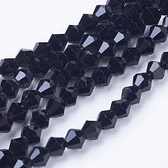 Imitation Austrian Crystal 5301 Bicone Beads, Faceted Glass Beads Strands, Black, 4x4mm, Hole: 0.8~1mm, about 75~78pcs/strand, 28~29cm