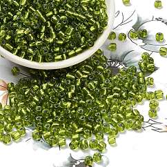 6/0 Glass Seed Beads, Silver Lined Round Hole, Round, Yellow Green, 4mm, Hole: 1.5mm, about 6639 pcs/pound