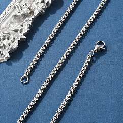 Tarnish Resistant 304 Stainless Steel Venetian Chain Box Chain Necklace Making, Stainless Steel Color, 24.02 inch(61cm), 3mm