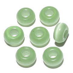 Cat Eye European Beads, Large Hole Beads, Rondelle, Dark Sea Green, 14x7mm, Hole: 5~6mm
