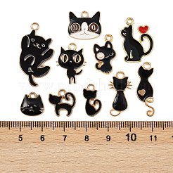 20個10スタイルアロイエナメルペンダント  猫  ブラック  11.5~29.5x8~16x1.2~3mm  穴：1.4~2mm  2個/スタイル&nbsp;ENAM-FP0002-95