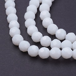 ファセット(32面)ガラスビーズ連売り  ラウンド  ホワイト  6mm  穴：1.2mm  約88~91個/連  19.49インチ〜20.08インチ（49.5~51cm）&nbsp;EGLA-J042-6mm-26
