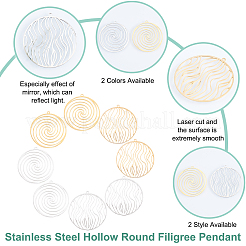 8Pcs 2 Style 201 Stainless Steel Filigree Charms&nbsp;STAS-DC0001-04
