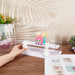 透明なプラスチックのミニフィギュアのディスプレイケース  模型用2段ホルダーライザー  ビルディングブロック  人形展示  長方形  透明  完成品：31.5x14.5x22cm&nbsp;ODIS-WH0025-142A