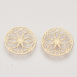 真鍮製リンクコネクター  エッチングされた金属装飾  長持ちメッキ  カドミウムフリー＆ニッケルフリー＆鉛フリー  フラワーオブライフ  ライトゴールド  13x0.3mm  穴：1.2mm&nbsp;KKC-R001-08LG