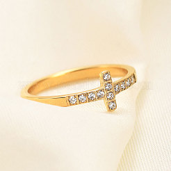 Cross Stainless Steel Micro Pave Clear Cubic Zirconia Finger Rings for Women&nbsp;FS-WG88B59-04