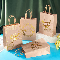 8Pcs 4 Styles Gold Stamp Thank You Printed Paper Gift Tote Bags&nbsp;ABAG-TA0001-61