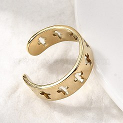 女性用304ステンレススチールカフリング  クロス  イオンプレーティング（ip）  ゴールドカラー  7mm  内径：18mm&nbsp;RJEW-A077-02G