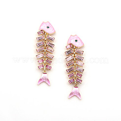 Alloy Rhinestone Fishbone Dangle Stud Earrings&nbsp;FS-WG8AC1D-02
