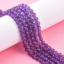 天然石アメジストビーズ連売り  ラウンド  多面カット  パープル  6mm  穴：1mm  32個/連  8インチ&nbsp;G-C073-6mm-3