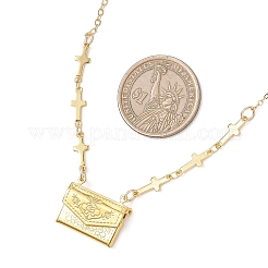 Brass Bag Locket Pendant Cross Link Chain Necklaces for Women&nbsp;NJEW-JN05838