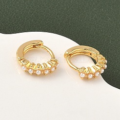 真鍮製フープピアス  アブソリュートプラスチック模造パール  ニッケルフリー  18KGP本金メッキ  10x11.5x3.5mm&nbsp;EJEW-D337-14B-G