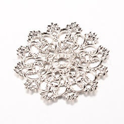 アイアン製コネクター  エッチングされた金属装飾  花  プラチナ  48x47x2~3mm  穴：2mm&nbsp;X-IFIN-Q118-26P