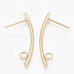 真鍮製スタッドピアスパーツ  カン付き  18KGP本金メッキ  30x1.5mm  穴：2.5mm  ピン：0.7mm&nbsp;X-KK-S348-111
