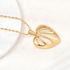 304 Stainless Steel & Natural White Shell Hollow Heart Pendant Necklaces for Women&nbsp;SA-CBAD22F-06G