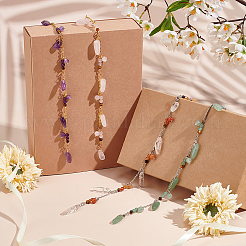Gemstone Round & Chip Hair Pendants Decoration Chain Clips for Woman Girl&nbsp;OHAR-AB00007
