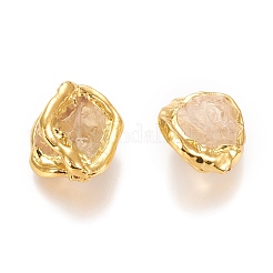 生のラフナチュラルシトリンビーズ  金メッキ真鍮製エッジ  ナゲット  16~26x13~21x8~17mm  穴：0.8~0.9mm&nbsp;G-P439-F03